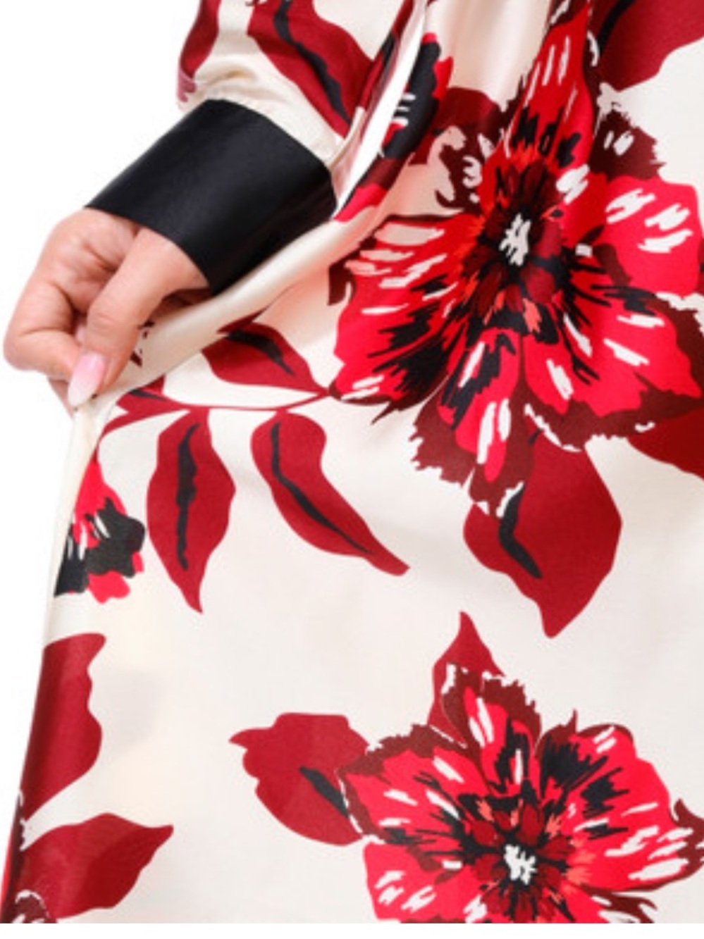 Silk Floral Shirt Dress in Cream and Red - Picture 2 of 6